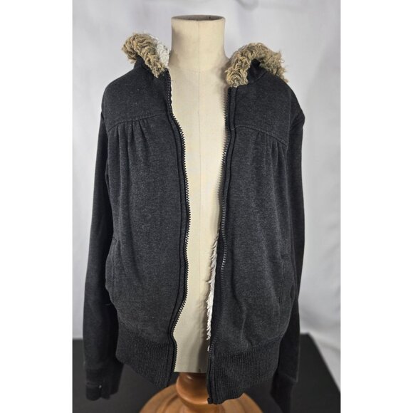 Vintage Op Girls Sherpa lined Hooded Jacket  small Gray broken‎ zipper - Picture 7 of 8